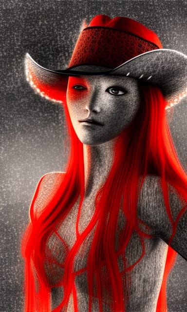 Cyberpunk Cowgirl Portrait in Fractal Stipple Style