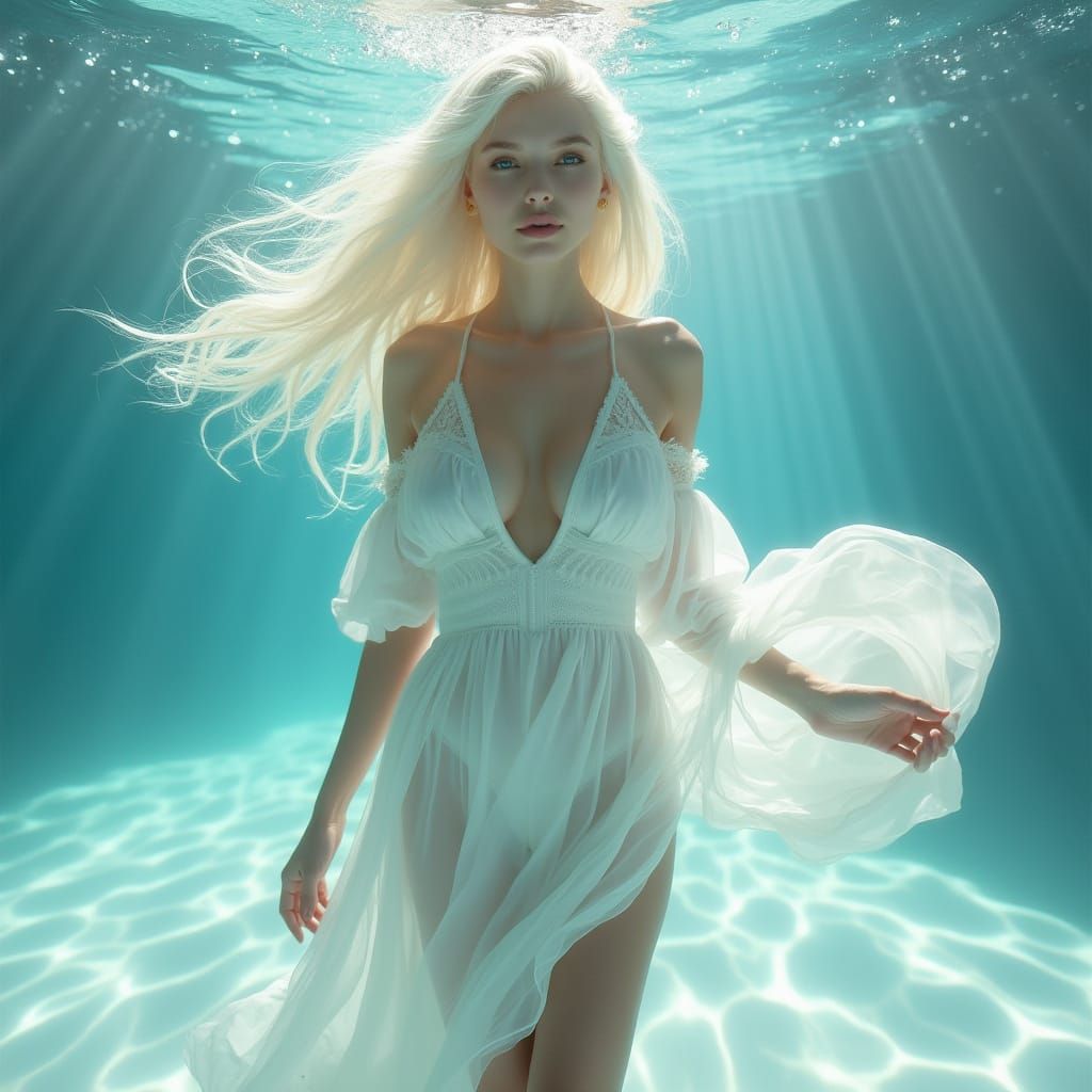 Mystical Underwater Woman in a Translucent Dress