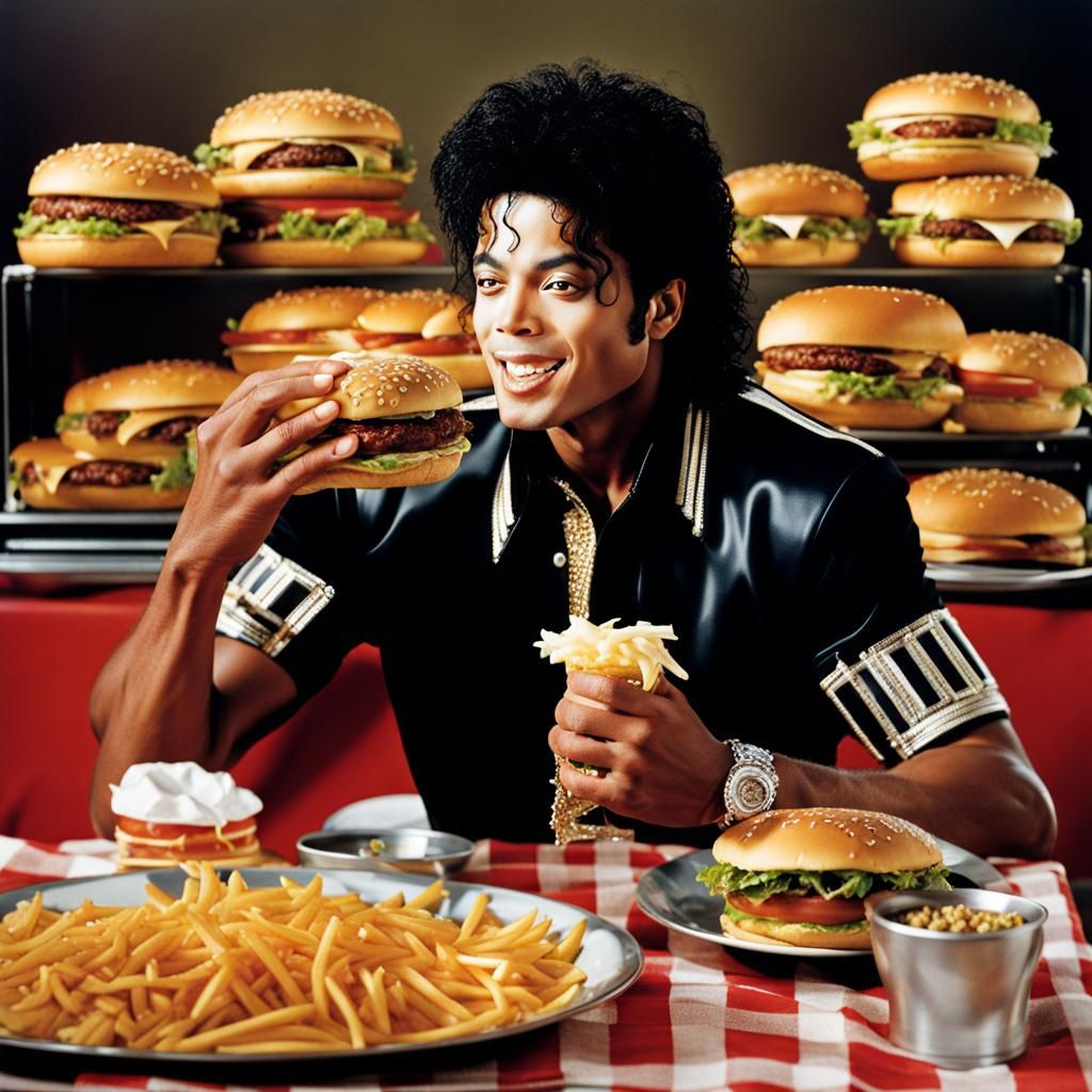 Muscular Michael Jackson Eats Many Hamburgers