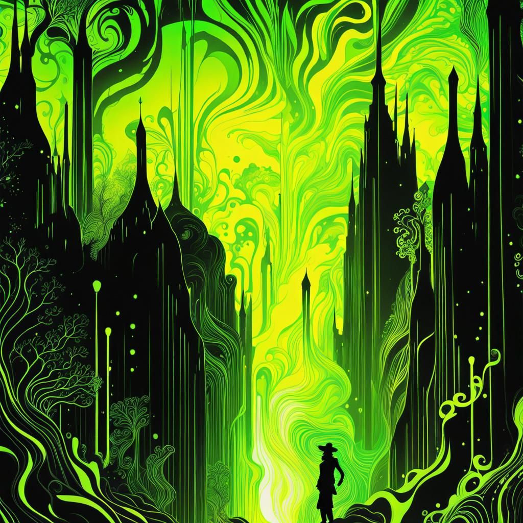 Psychedelic Black Light Art Poster in Neon Colors