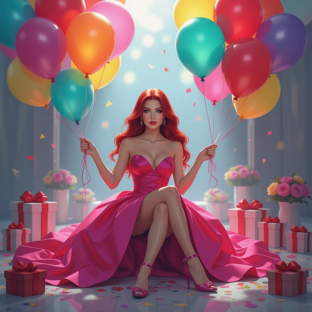 Scarlet Witch Celebrates with Cyberpunk Balloons