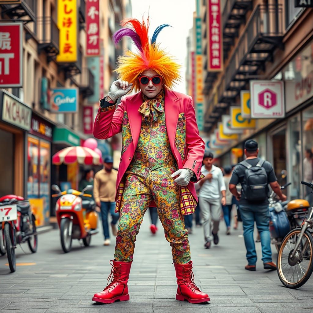 Flamboyant Eccentric in Vibrant City Street