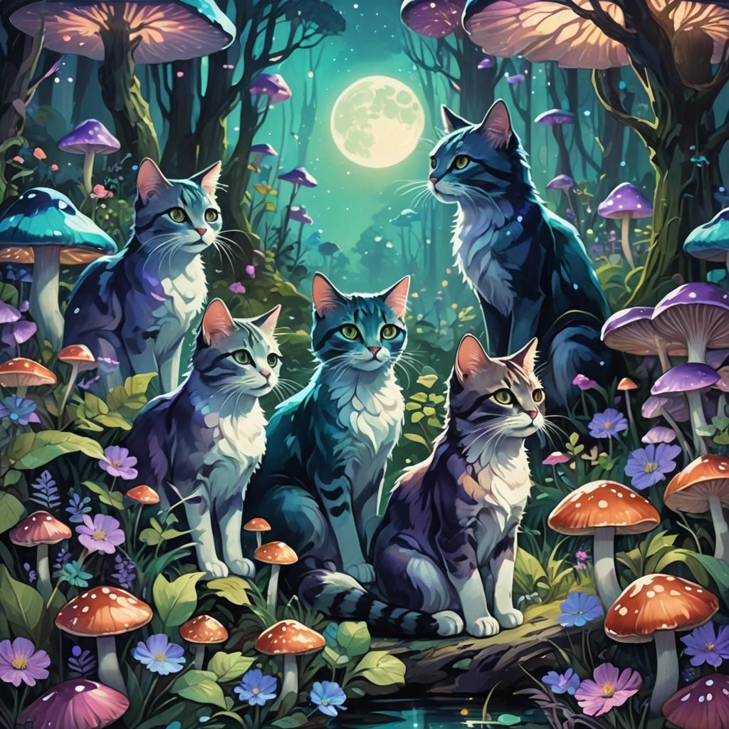 Cats in Mystical Forest: Fantasy Concept Art