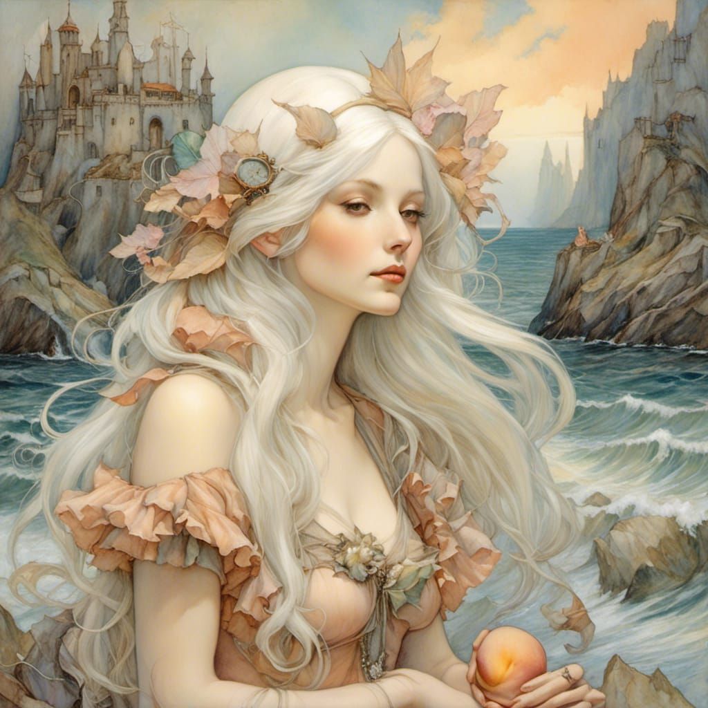 Seashell Mermaid on a Tropical Island Beach