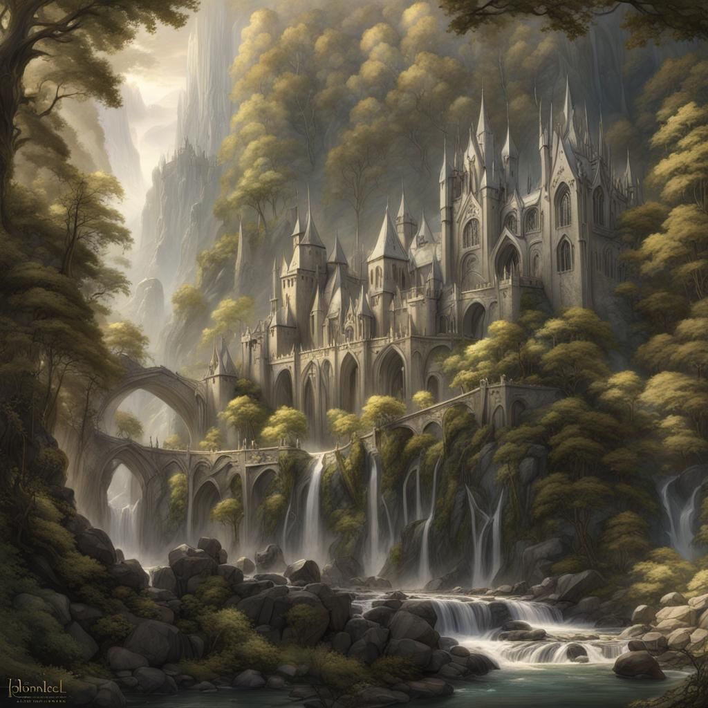 Rivendell and Lothlorien Forest in Dark Fantasy Style