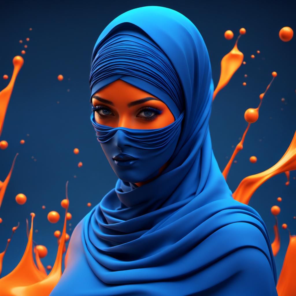 Hijabi Girl in Abstract Fluid 3D Style