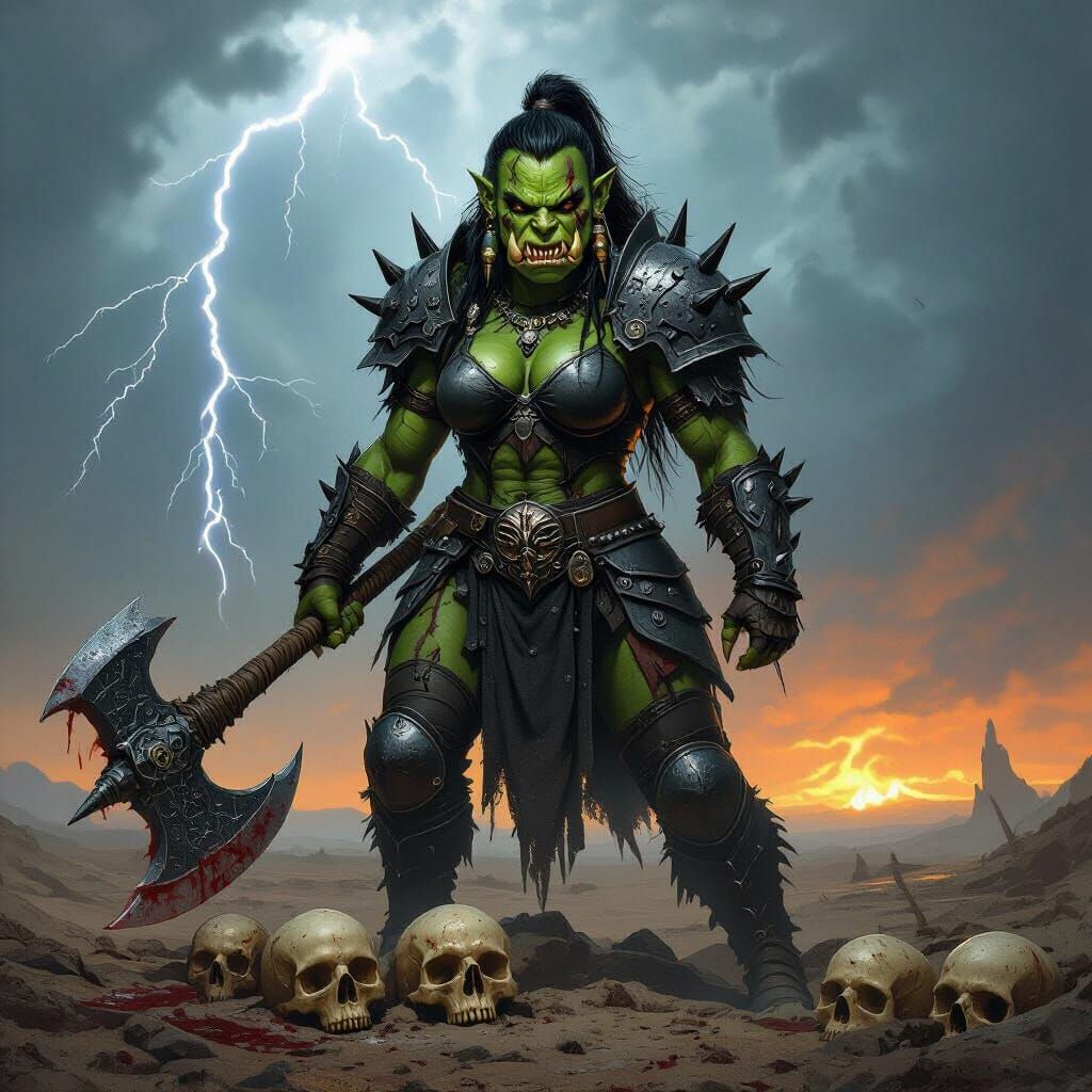 Fierce Orc Warrior in Dark Fantasy Style