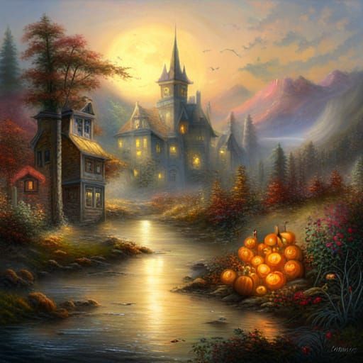 Ethereal Pumpkin in Dreamlike Kinkade Style