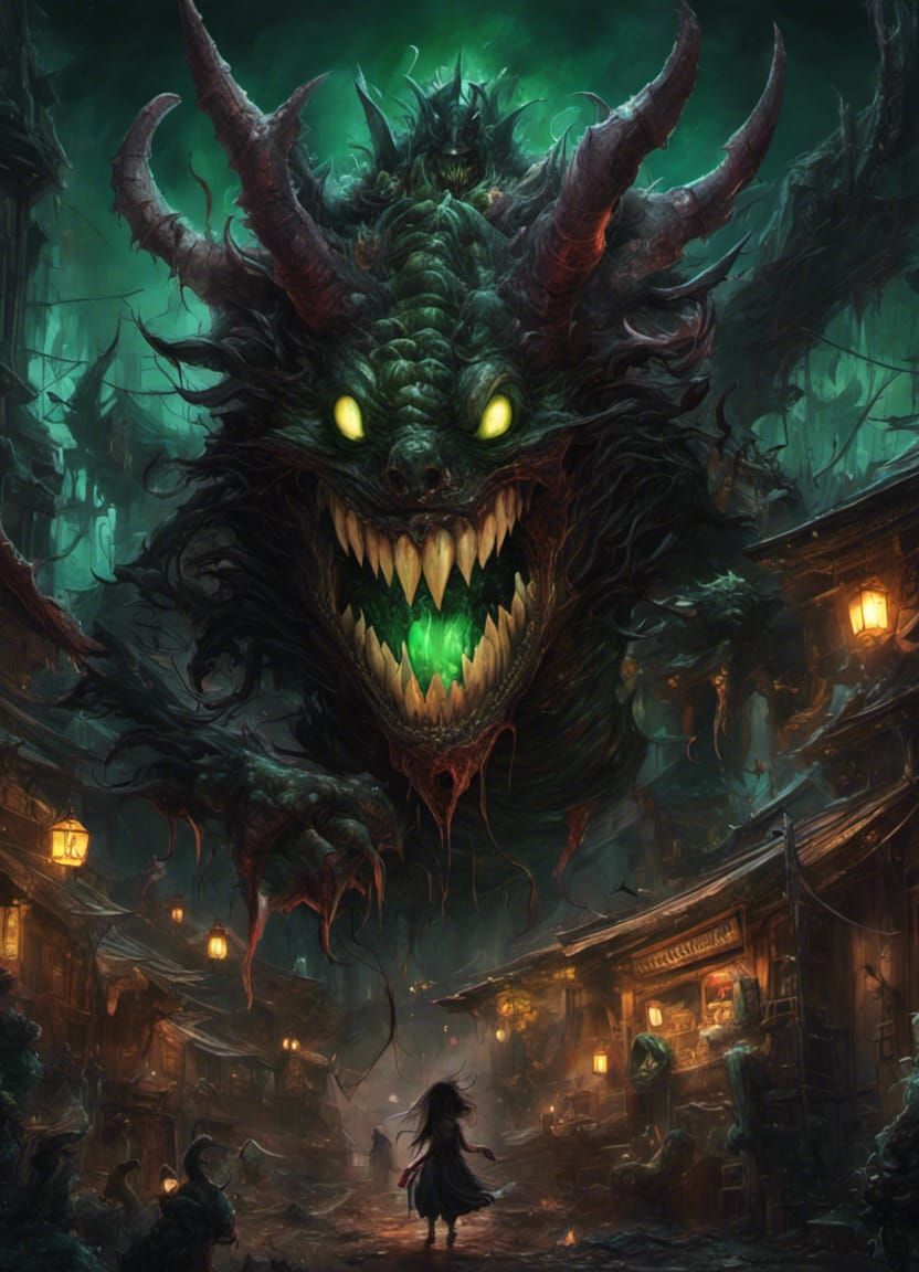 Creepy Monster with Teeth in Macabre Graffiti Art