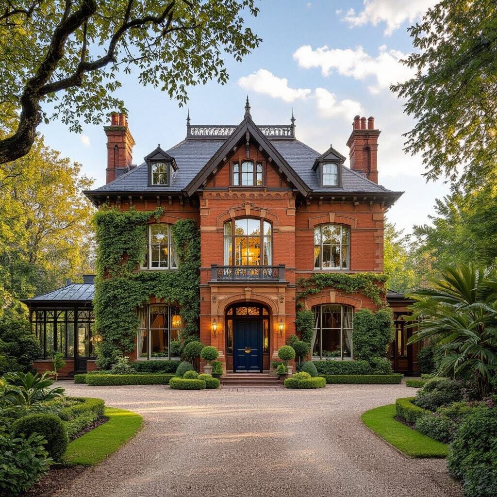 Victorian Manor House in Golden Afternoon Light