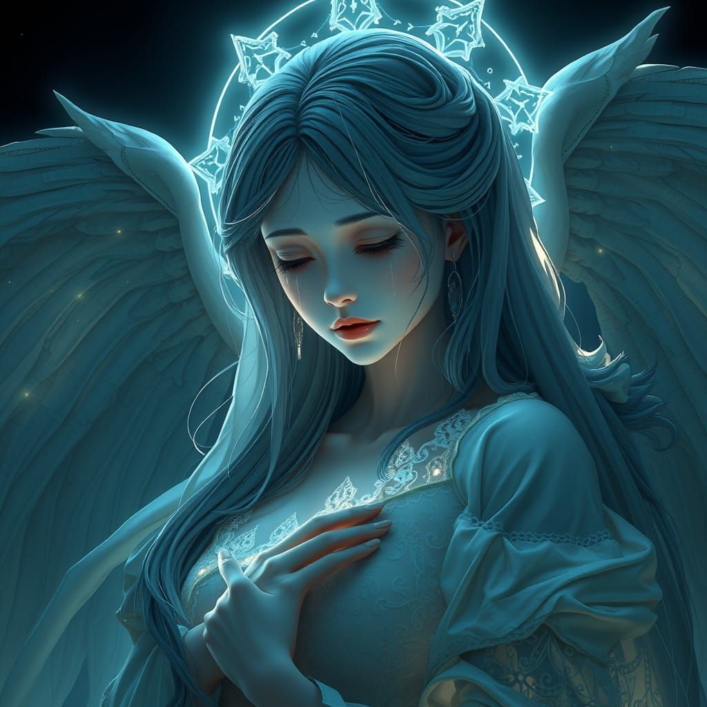 Majestic Goddess of Sorrow in Ethereal Gown