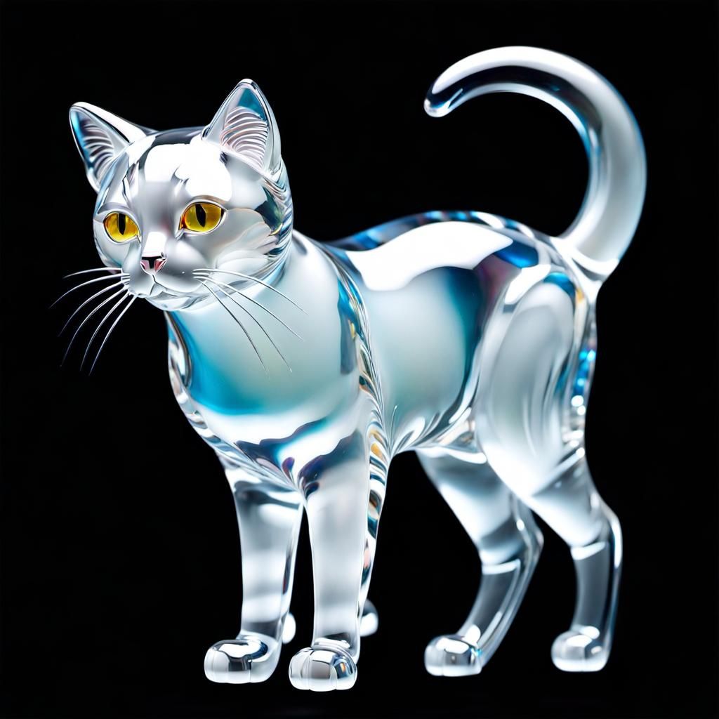 Transparent Glass Cat Figurine with Colorful Reflections