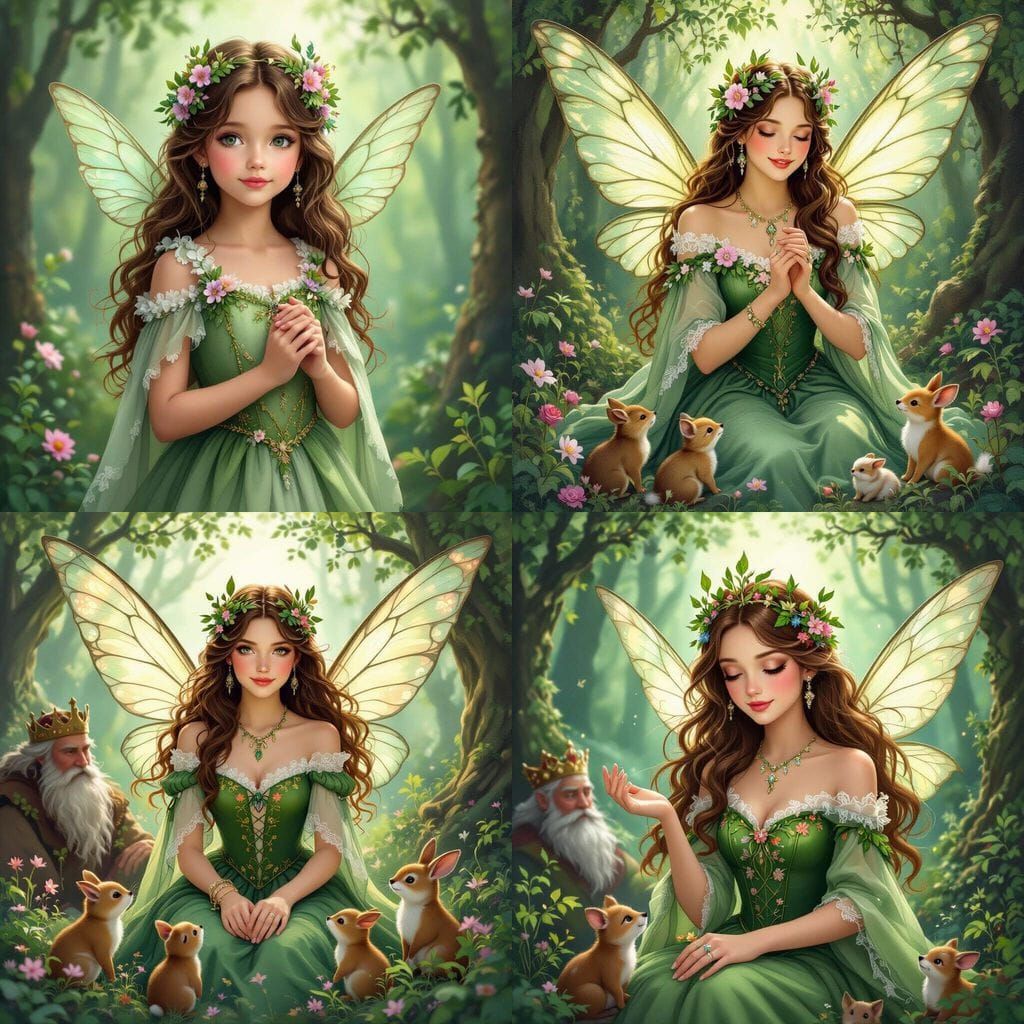 Forest Princess with Translucent Wings and Jade Dress