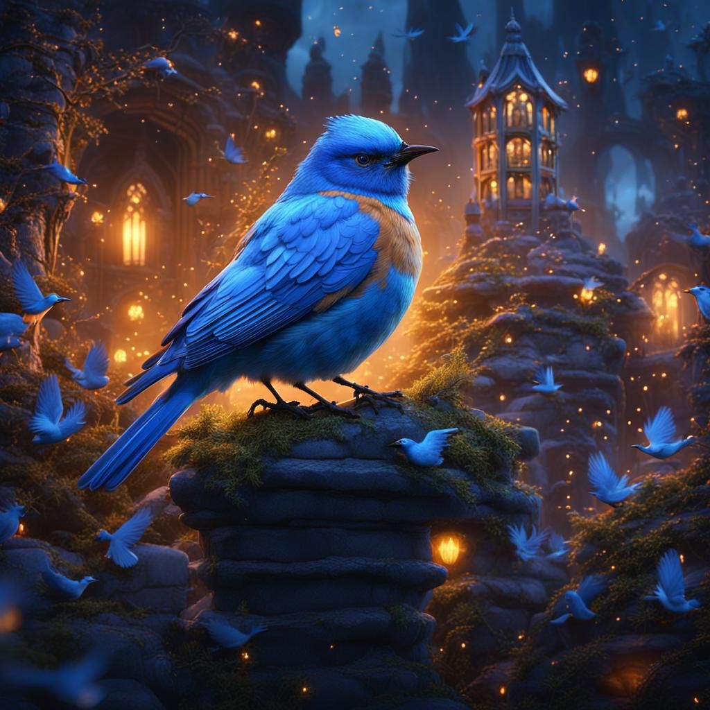 Bluebirds Singing Brightly: A Detailed Matte Painting