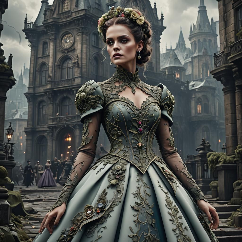 Haute Couture Frankenstein Bride Dress: Detailed Matte Paint...