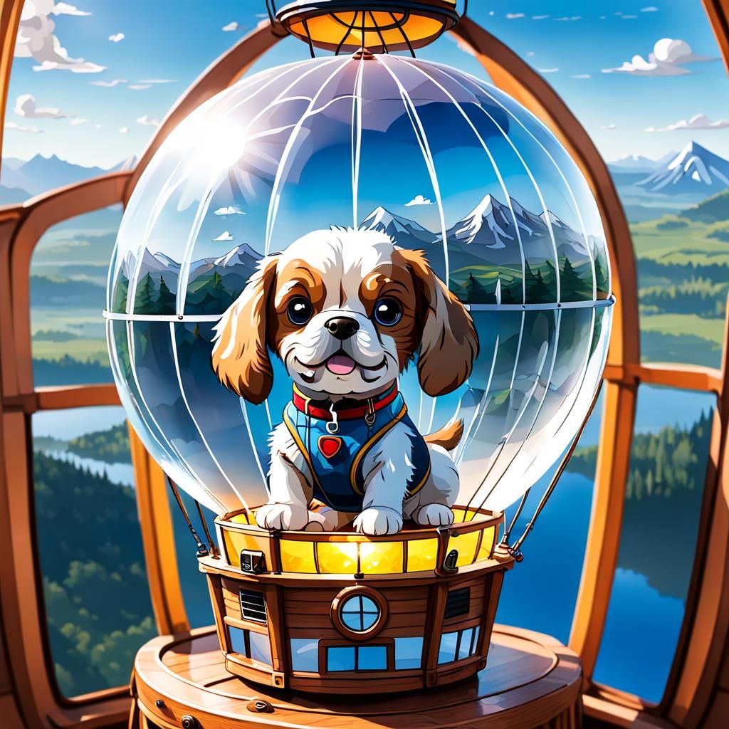 Crystal Ball Hot Air Balloon with Dog
