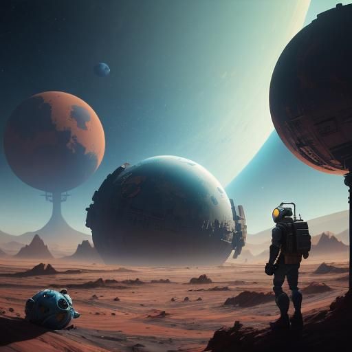 Still Life on Distant Planet in Naive Animation Style