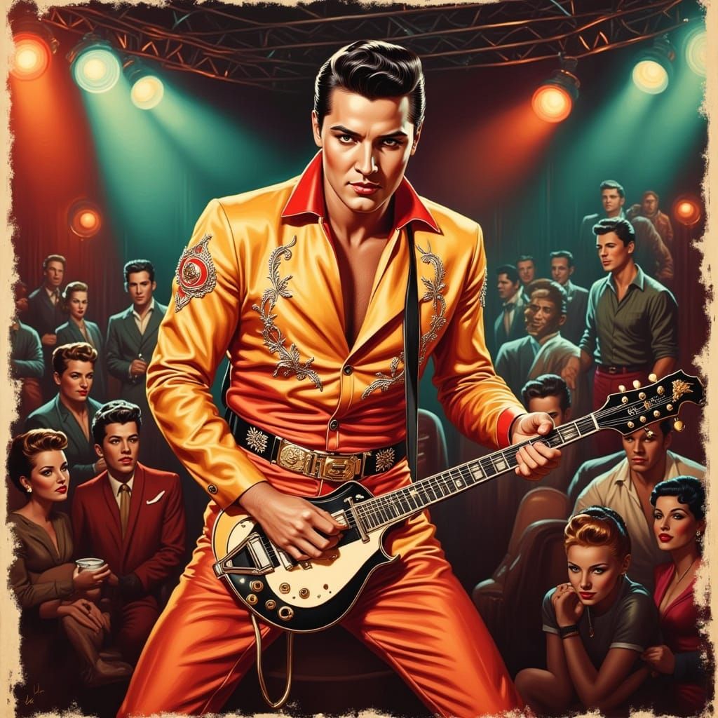 Elvis Presley Rockabilly Performance in 1950s Style