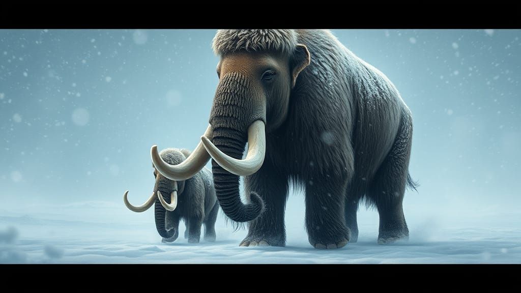 Woolly Mammoths in Snowstorm: Digital Painting