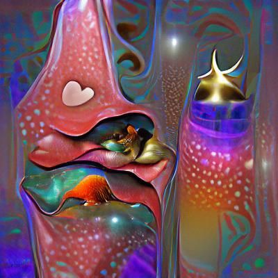 Surreal Psychedelic Goodnight Kiss in Art Nouveau Style