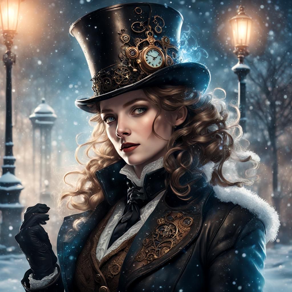 Steampunk Woman in Winter Wonderland Portrait