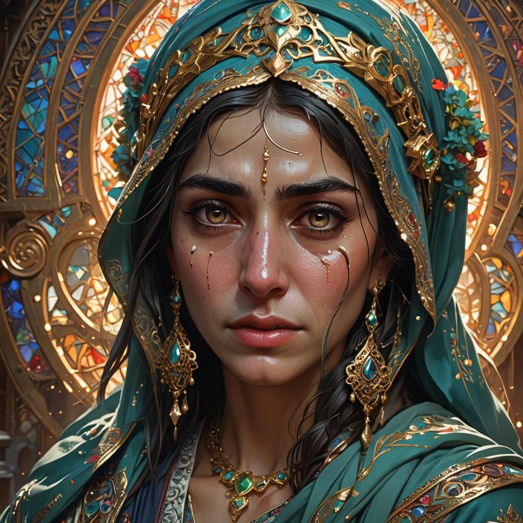 Crying Iranian Woman Portrait in Cinematic Style