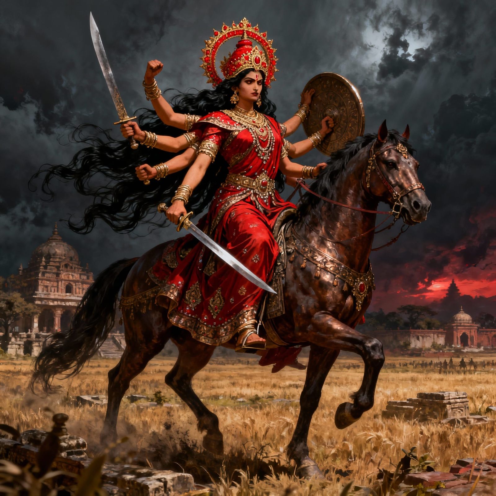 Indian Warrior Goddess Rakteshwari on Horseback