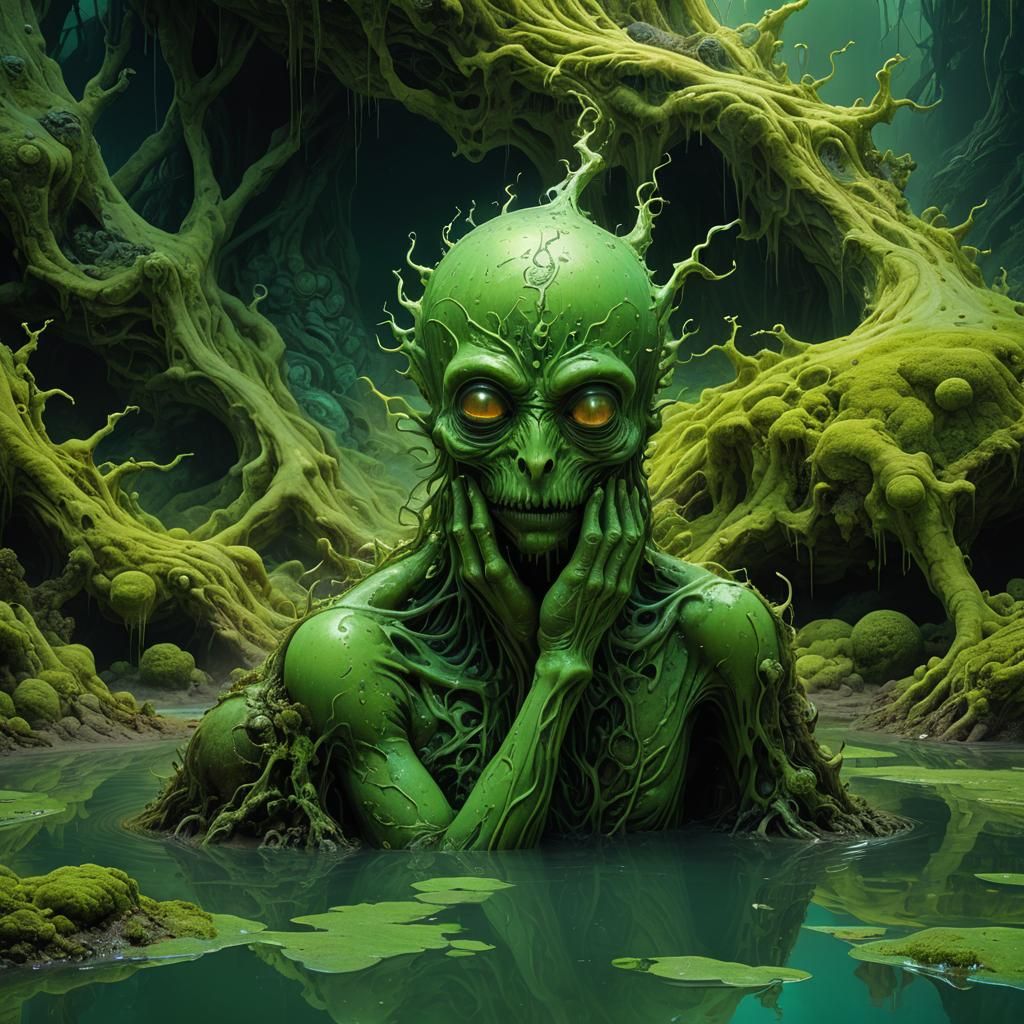 Surreal Muck Creature in Beksinski-Inspired Digital Art