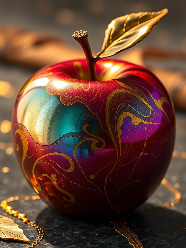 Iridescent Pyrite Apple with Kintsugi Veins