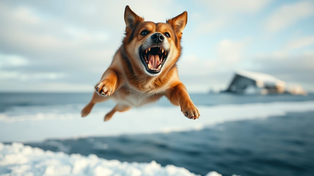 Dog Mid-Air Scream in Cinematic Style