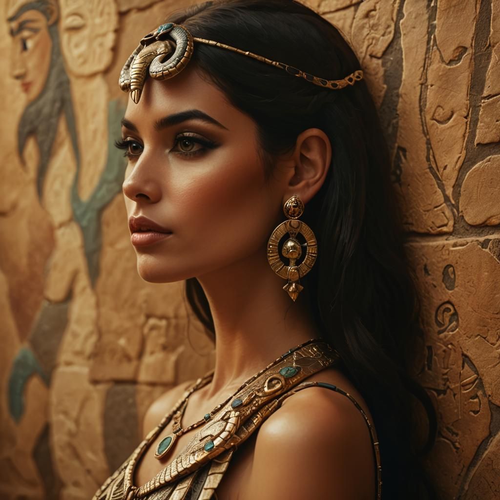 Ancient Egyptian Woman with Snake Jewelry