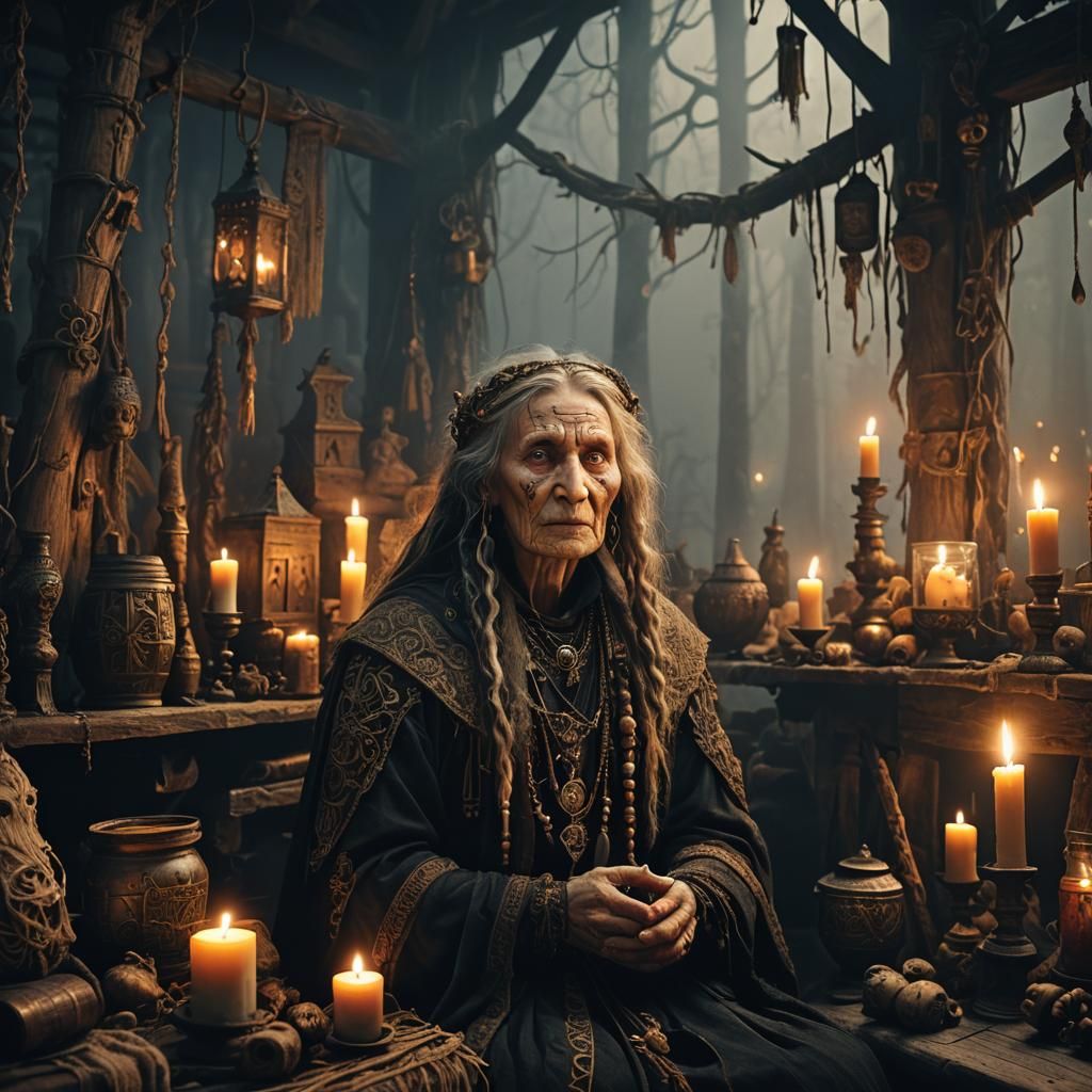 Baba Yaga in Slavic Dress: A Matte Painting