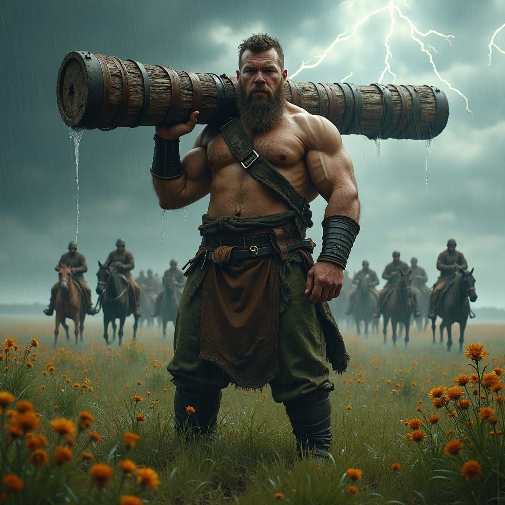 Heroic Peasant Boy in Stormy Field, Dark Fantasy Art