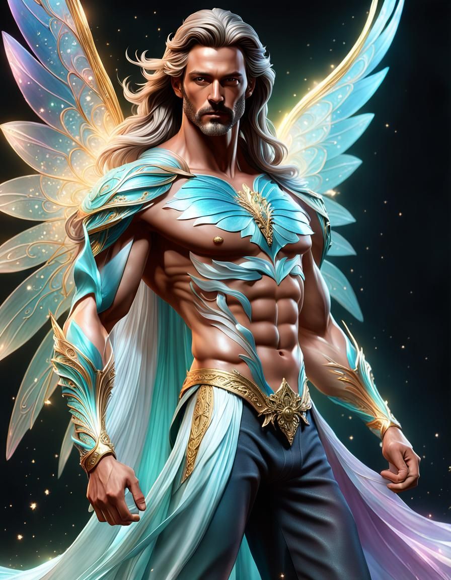 Handsome Fairy Prince with Silk Wings, Rococo Fractal Art