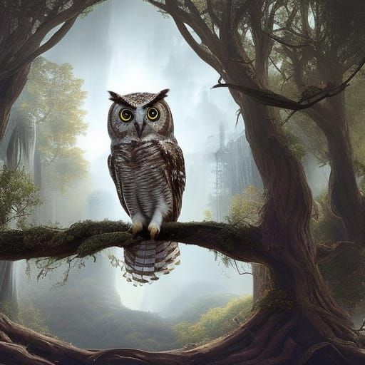 Cute Owl Digital Matte Painting