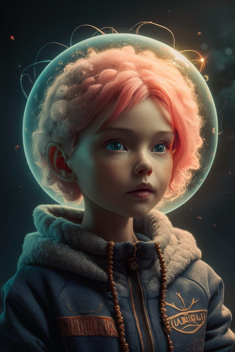 Whimsical 3D Character in Miraculous Reflective Spheres