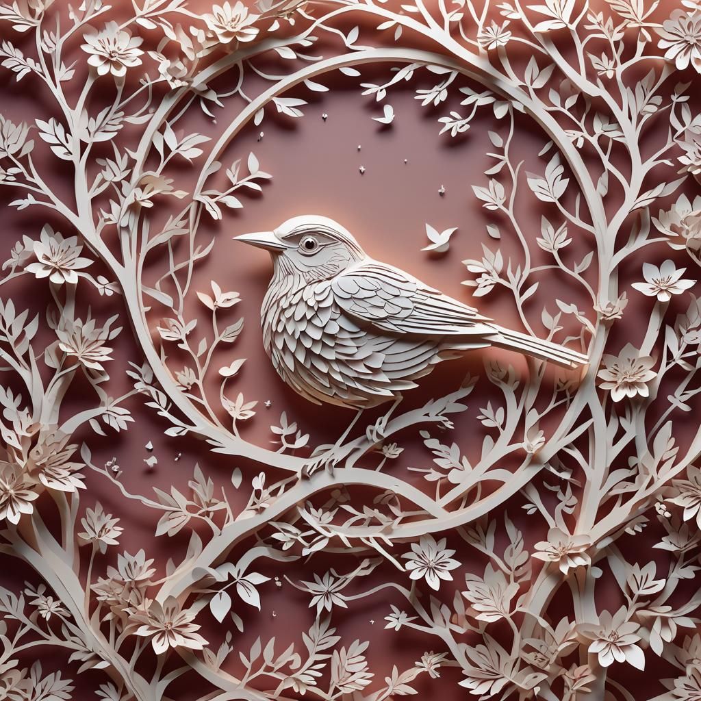 Kirigami Paper Art: Bird Under Full Moon