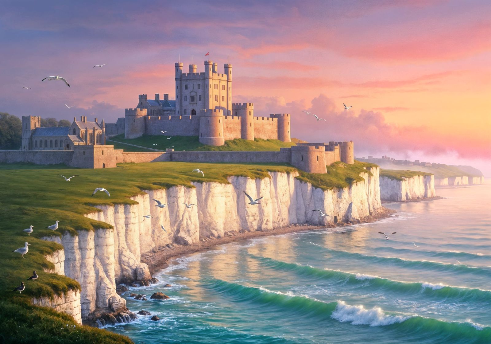 Dover Castle at First Light: Romantic Realism Painting