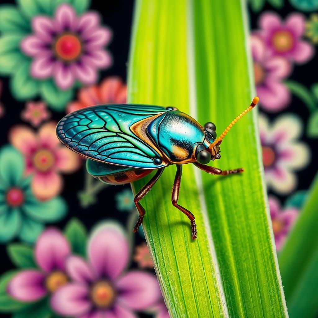 Iridescent Bamboozle Bug in Vibrant Floral Patterns
