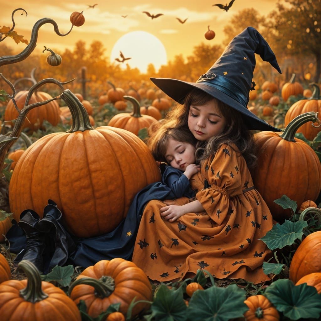 Sleeping Witch in Pumpkin Patch: Matte Painting