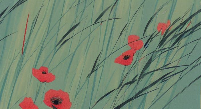 Surreal Poppy Blooms in Japanese Anime Style