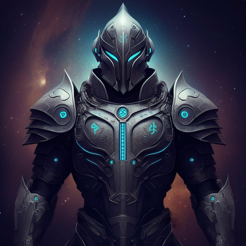 Victorious Warrior in Arcane Cyberpunk Armor