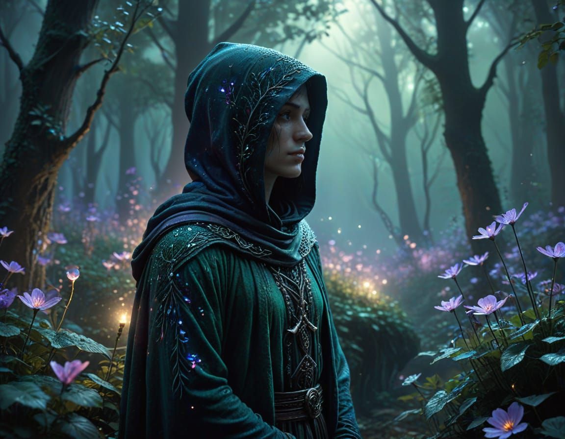 Ethereal Moonlit Figure in a Mystical Forest