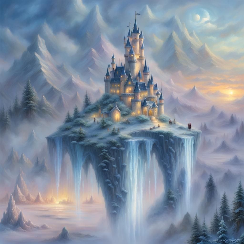 Floating Castle on Ice Island: Ethereal Fantasy