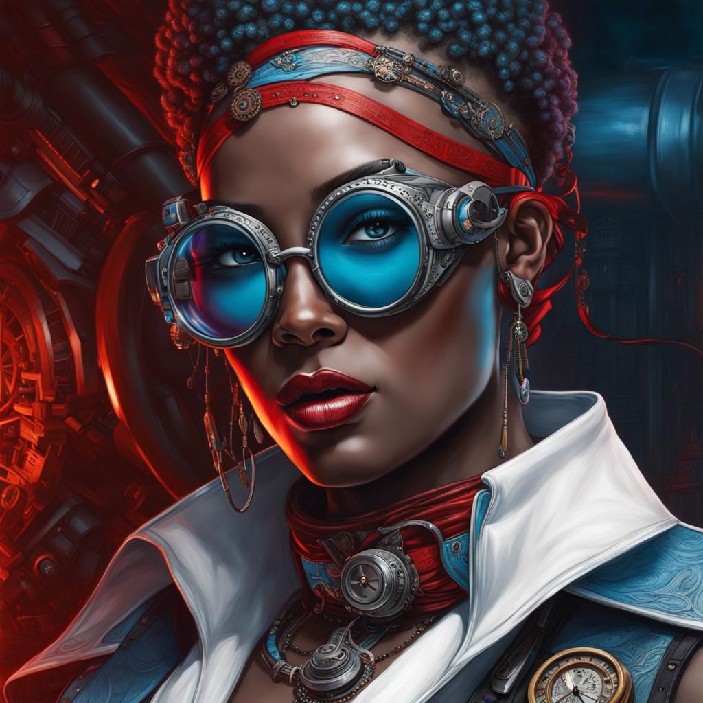 Steampunk African Portrait with Red Accents