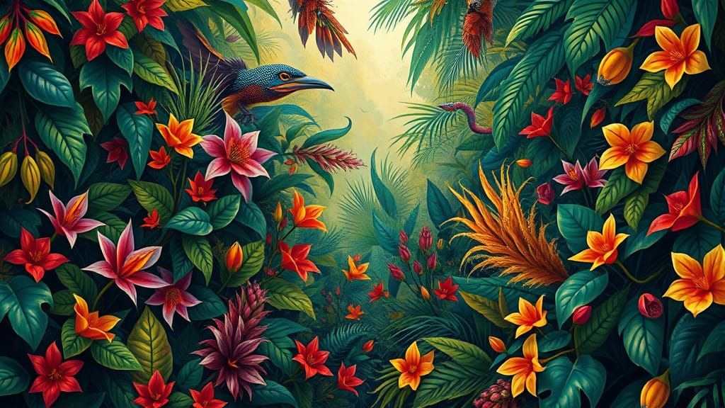 Hyper-Realistic Jungle Landscape in Vibrant Colors and Opule...