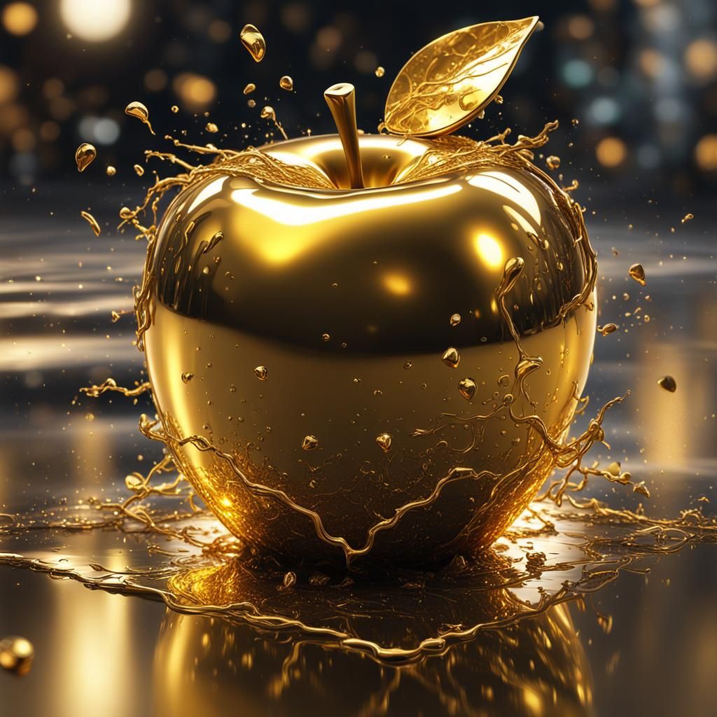 Golden Apple Graffiti Art Masterpiece in 4K
