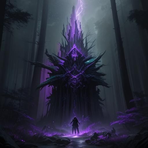 Wizard in Forest Lightning Storm, Dark Fantasy Art