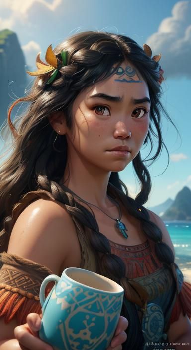 Moana Ghibli Mug Portrait in Hyperdetailed Style