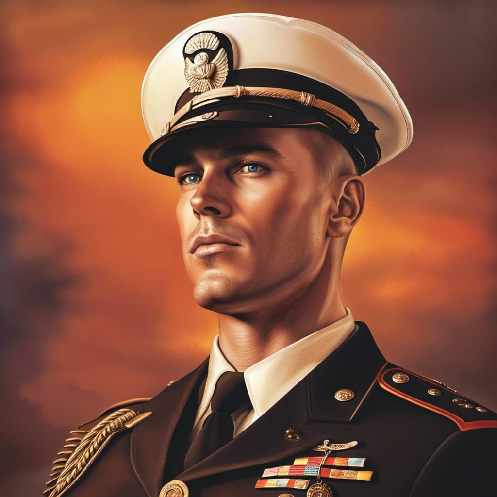Retro Airbrush Portrait of Handsome US Marine